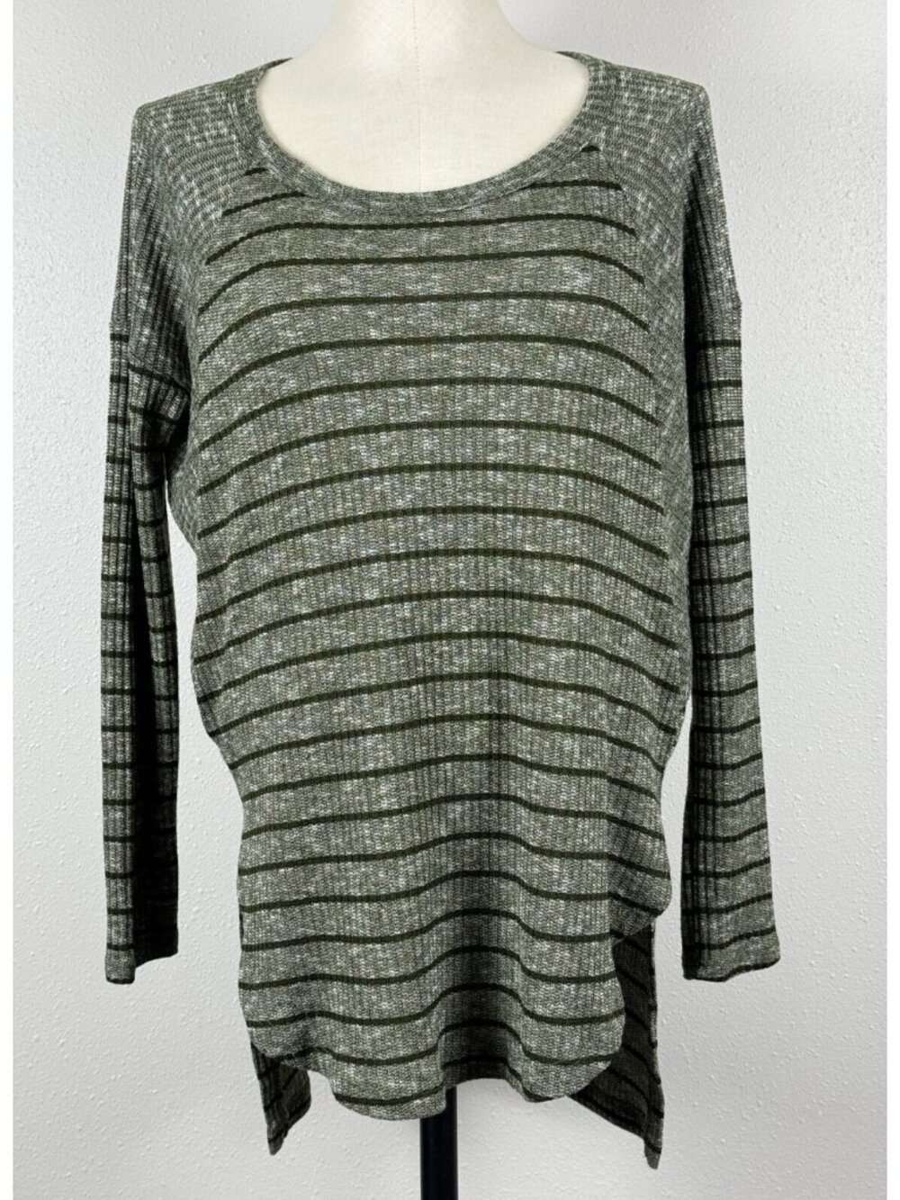 Staccato Tunic Sweater Womens Large Green Black Striped Long-Sleeve Top Knit